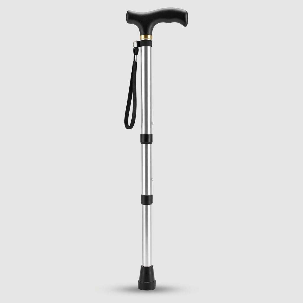 Faltbarer Aluminium-Gehstock mit T-Griff und Handschlaufe