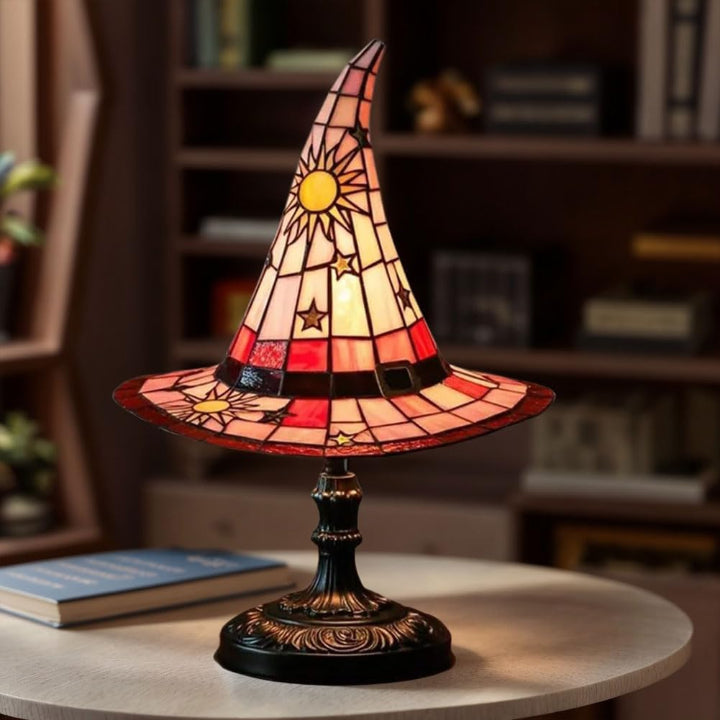Hexenhut-Glasmalerei-Lampe - Handgefertigtes Warmlicht