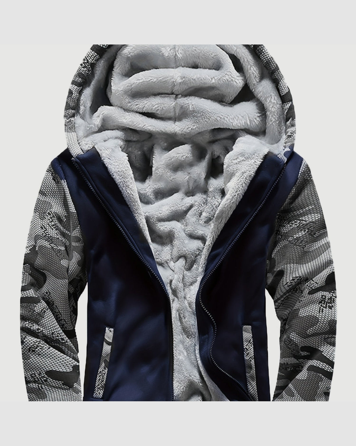 Herren Fleecejacke mit Kapuze im Colorblock-Design in Dunkeltürkis