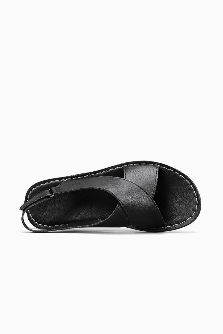 Herresandaler i Sort Læder - Krydsrem Slip-On til Sommer - - Sko