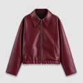 Damen Kurze Kunstlederjacke mit Reißverschluss und Kragen