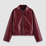 Damen Kurze Kunstlederjacke mit Reißverschluss und Kragen