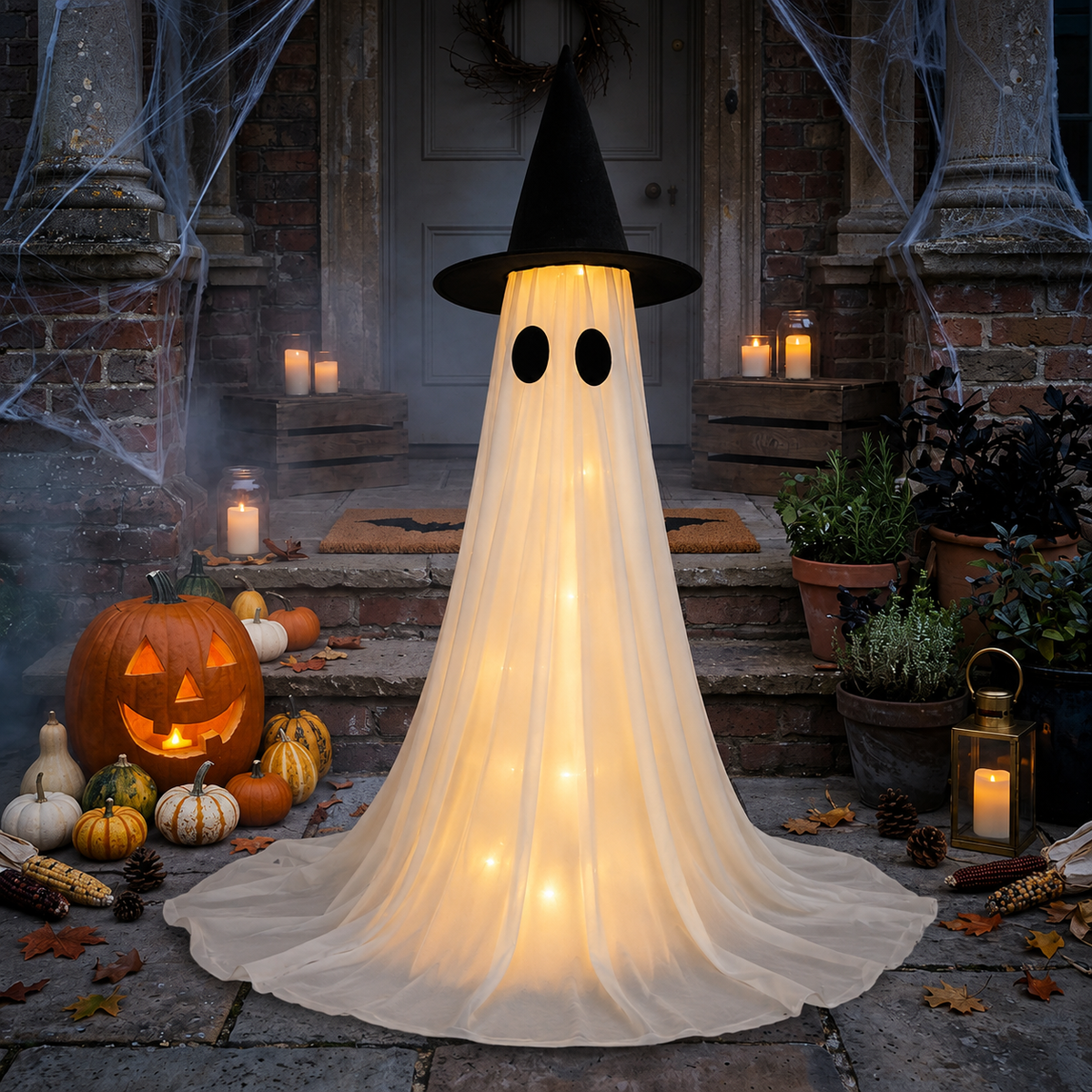 Leuchtendes Geist mit Hexenhut - LED Halloween Deko
