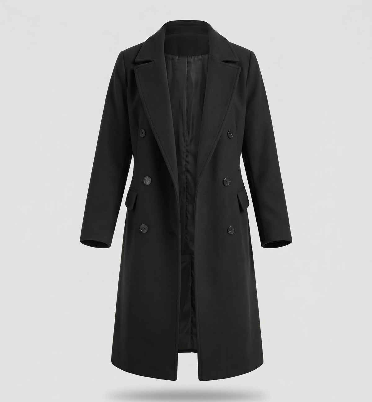 Women's Double-Breasted Long Coat with Lapel Collar