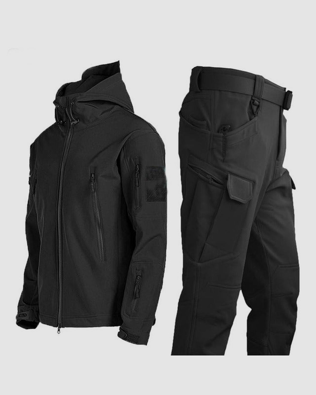 Herren Outdoor-Set mit gepolsterter Winterjacke und Cargohose in Schwarz
