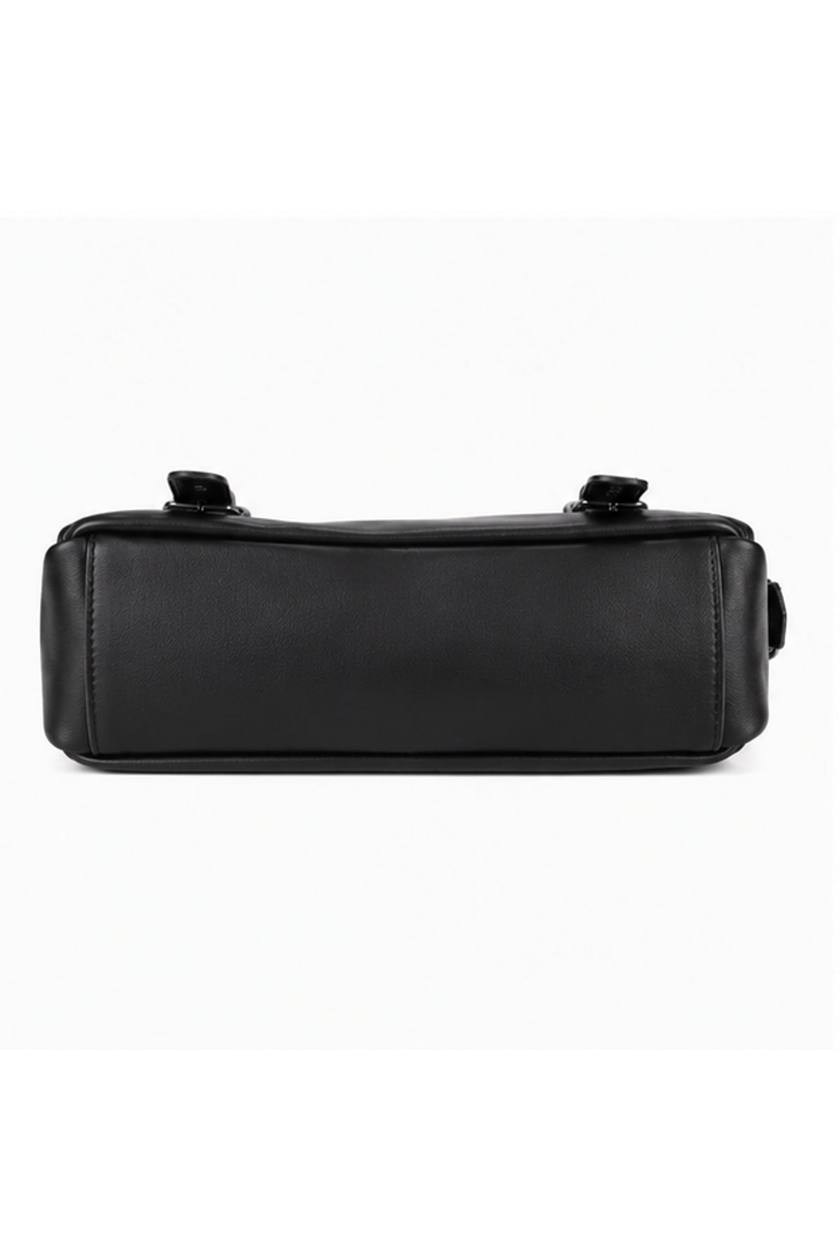 Schwarze Messenger-Tasche mit Überschlag und Schnallendetail