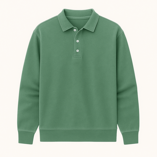 Herren Poloshirt Langarm Baumwolle Vintage-Waschung