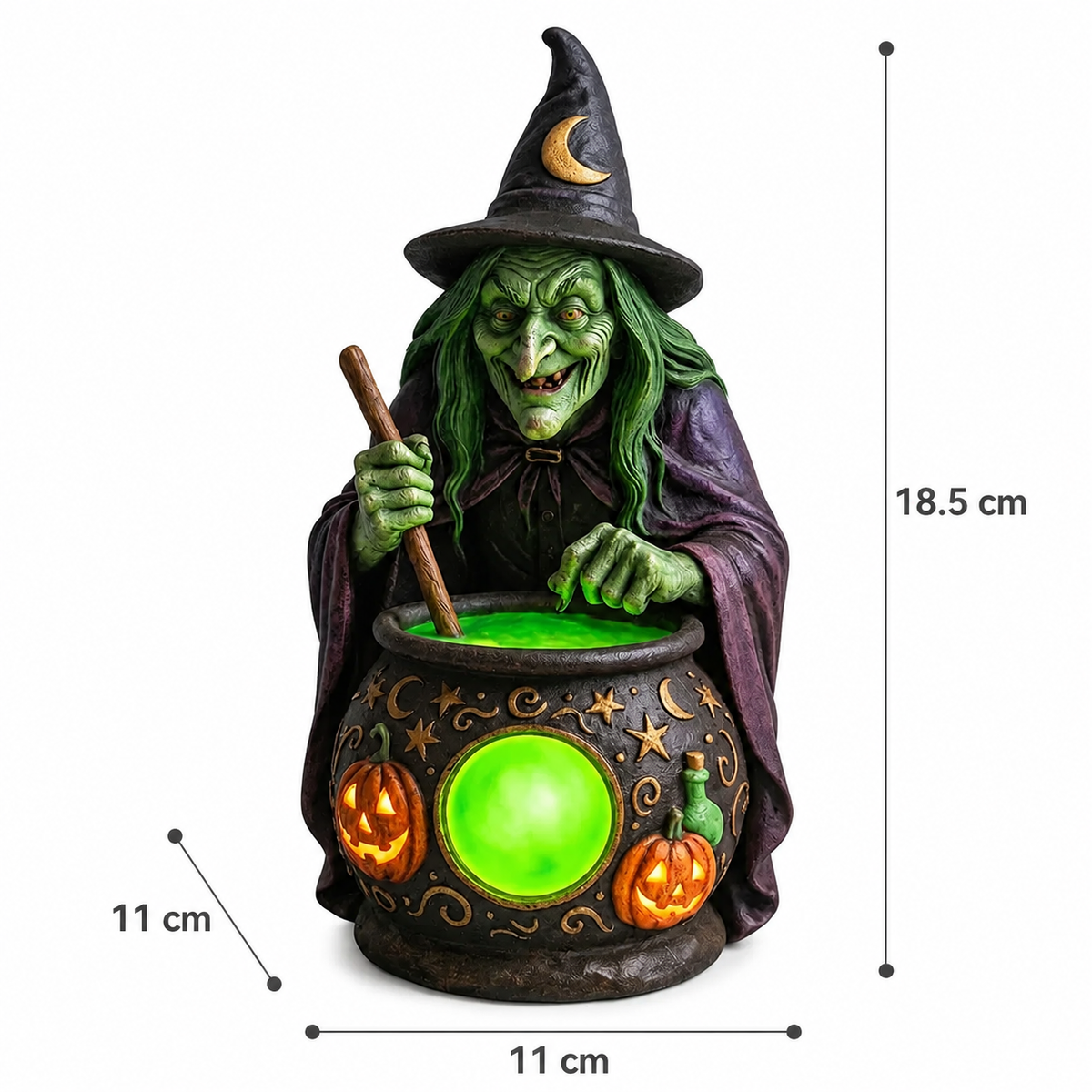 Hexenkessel-Harz-Tischlampe mit Neongrünem LED