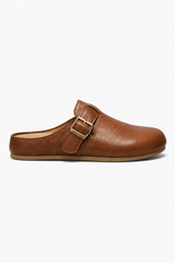 Herren Leder Clogs - Camel Slip-On Pantoletten mit Schnalle