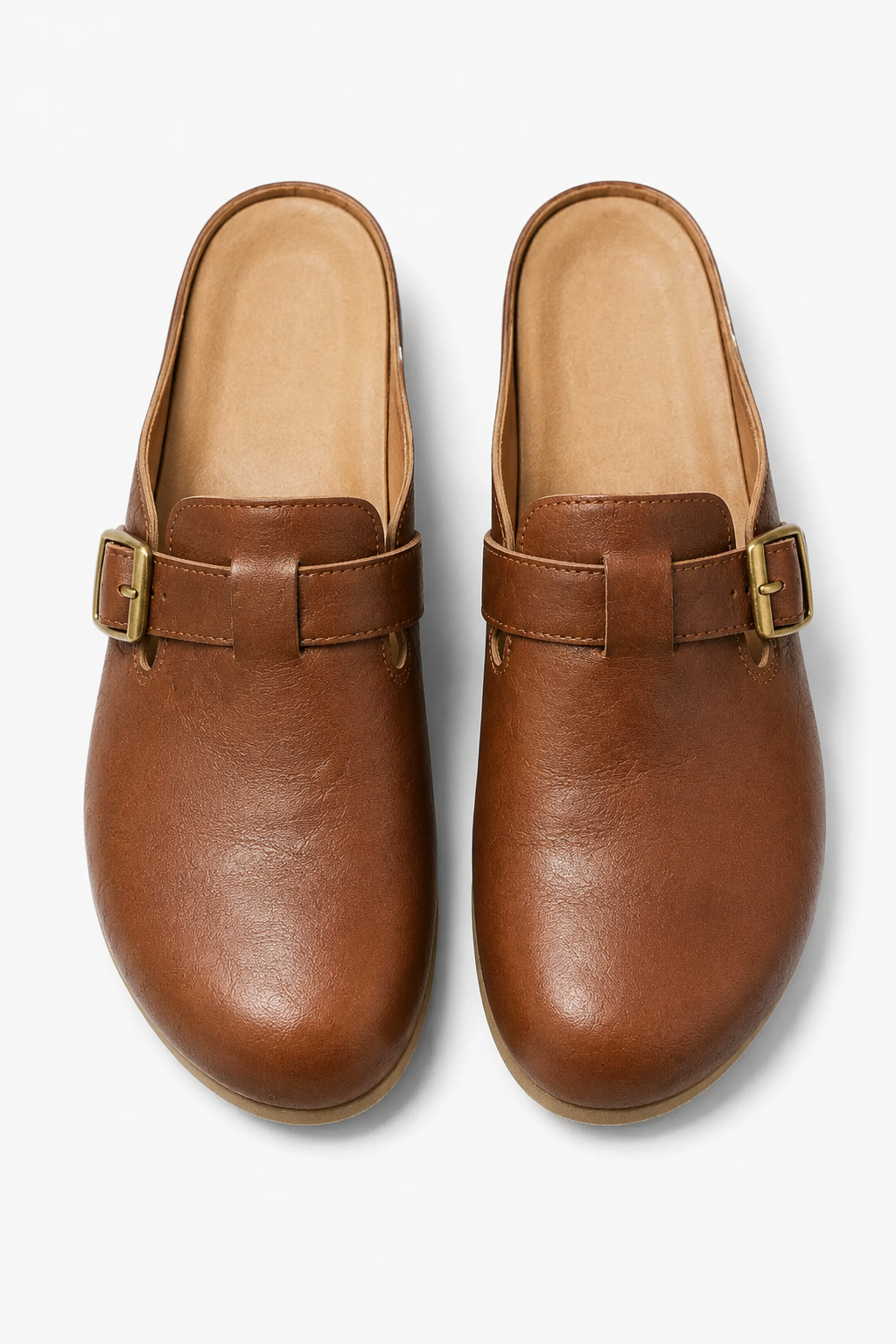 Herren Leder Clogs - Camel Slip-On Pantoletten mit Schnalle