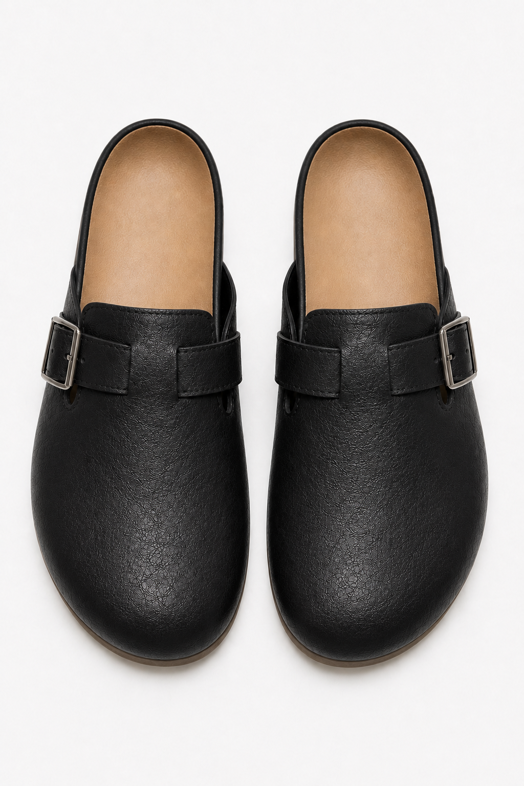 Herren Leder Clogs - Schwarze Slip-On Pantoletten mit Schnalle