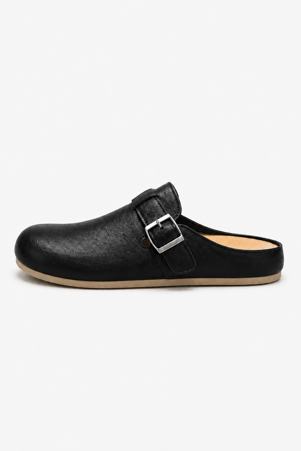 Herren Leder Clogs - Schwarze Slip-On Pantoletten mit Schnalle