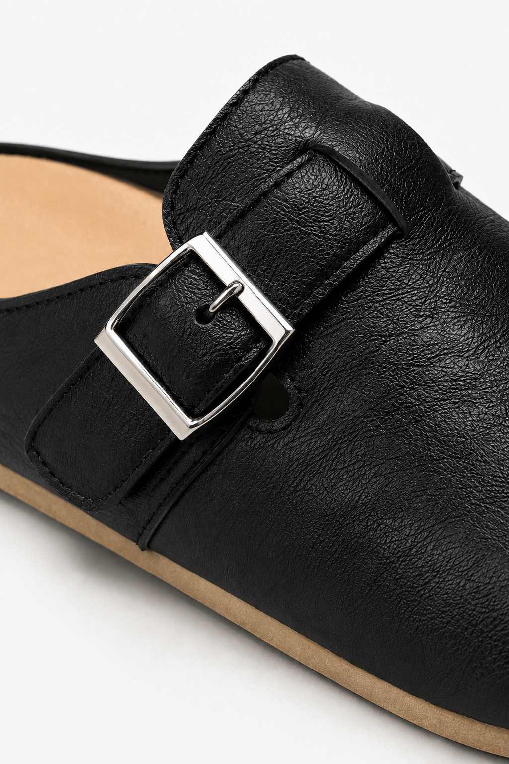 Herren Leder Clogs - Schwarze Slip-On Pantoletten mit Schnalle