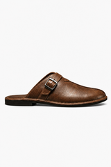 Herren Leder Pantoletten - Braune Slip-On Sandalen mit Schnalle