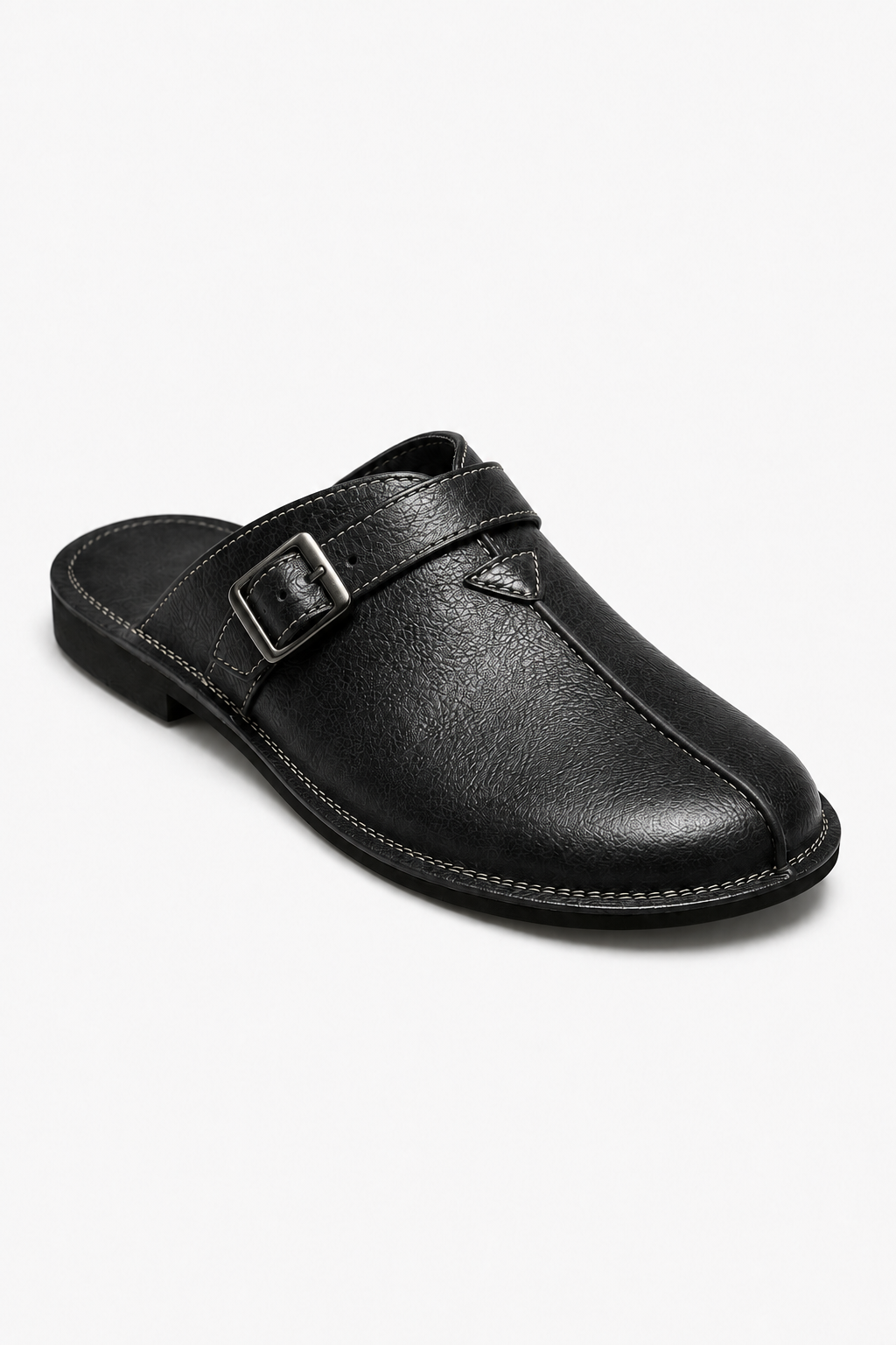 Herren Leder Pantoletten - Schwarze Slip-On Sandalen mit Schnalle
