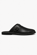 Herren Leder Pantoletten - Schwarze Slip-On Sandalen mit Schnalle