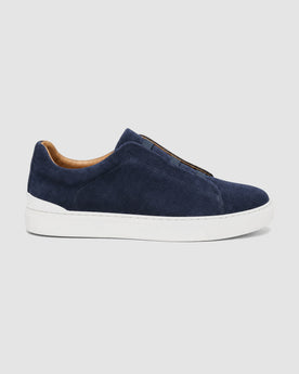 Herren Slip-On Sneaker mit Kontrastsohle – Weiß & Marineblau