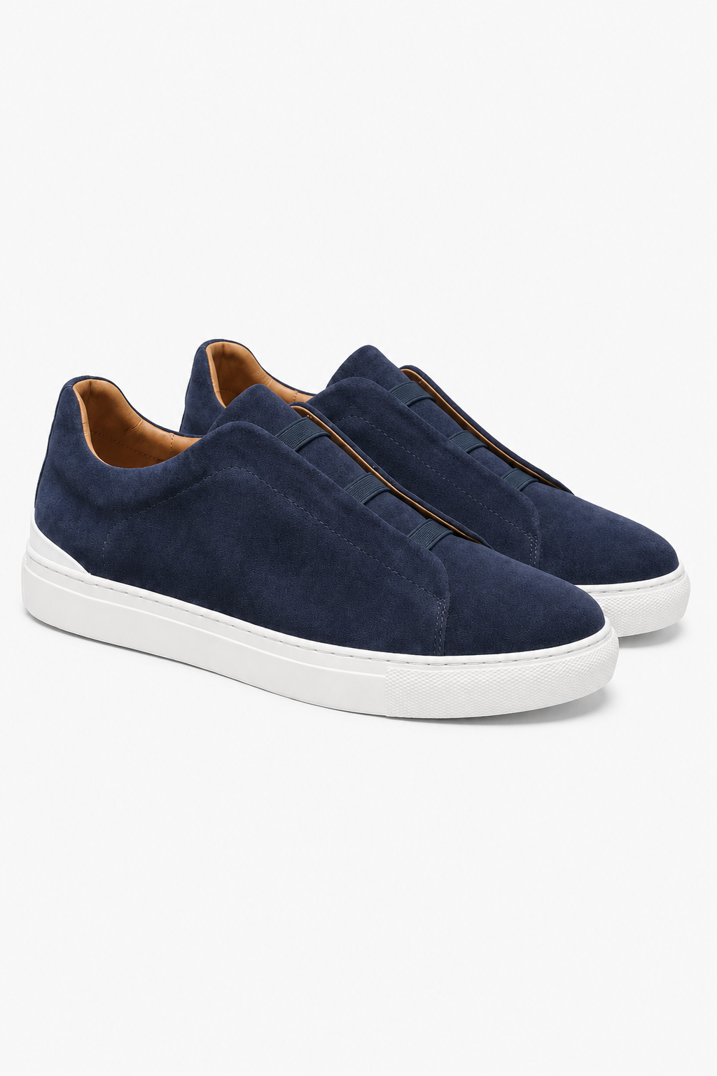 Herren Slip-On Sneaker mit Kontrastsohle - Weiß & Marineblau