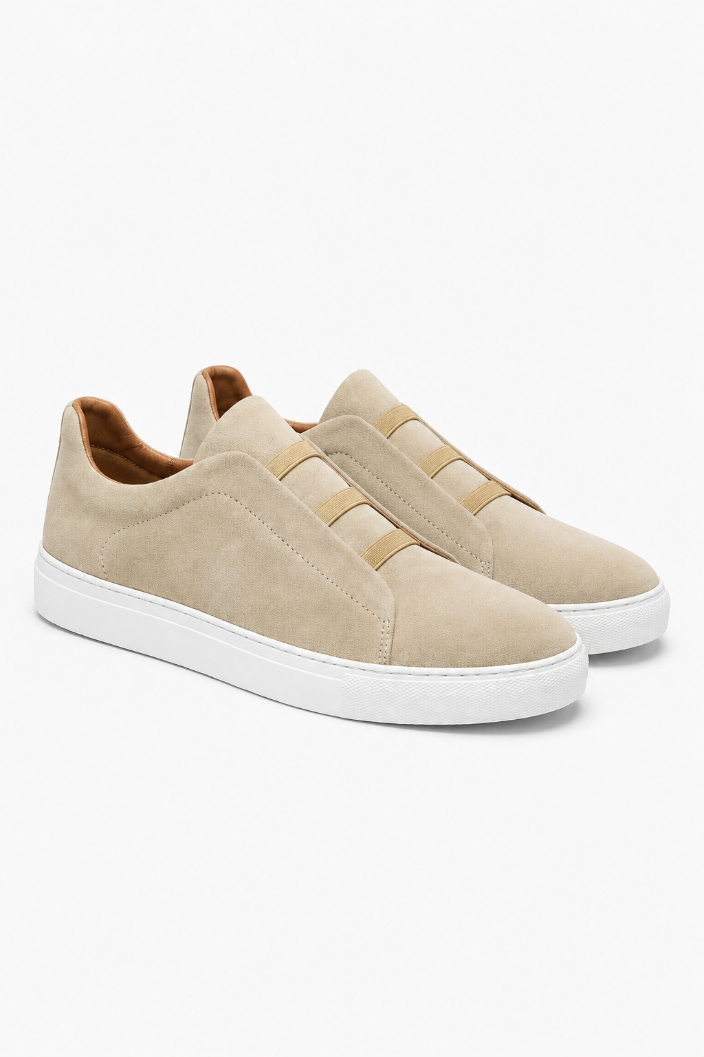 Herren Slip-On Sneaker in Khaki mit weißer Kontrastsohle