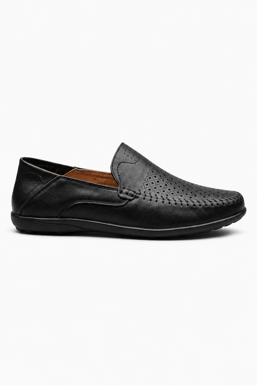 Herren Loafer Echtleder Slip-On Sommerschuhe Atmungsaktiv Schwarz