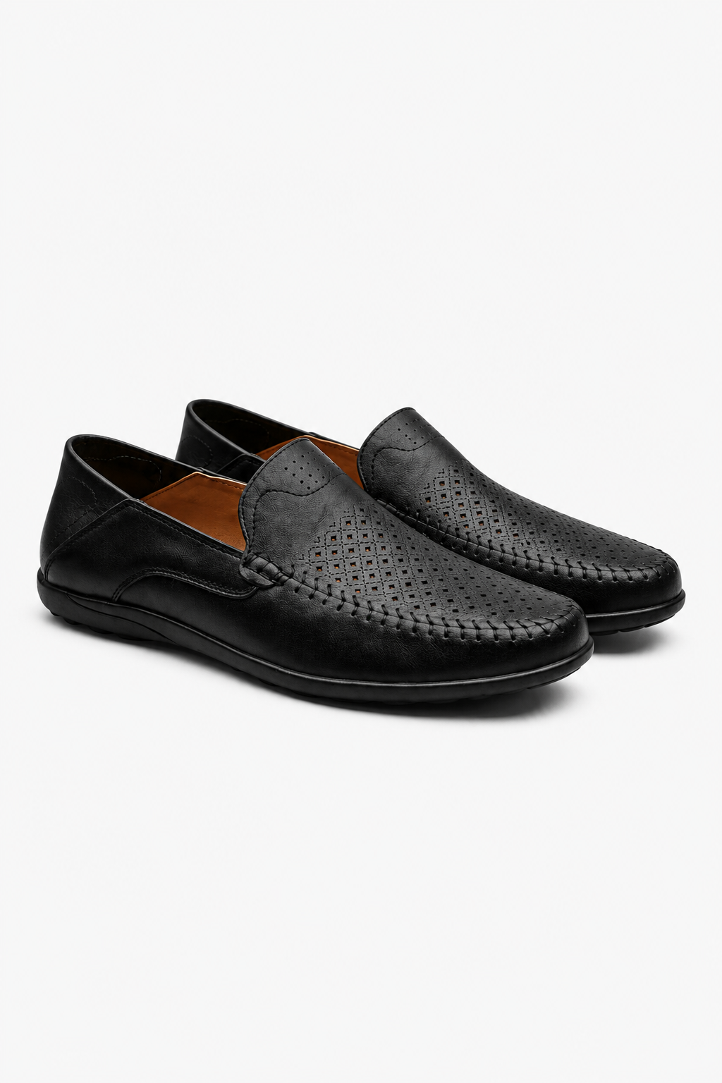 Herren Loafer Echtleder Slip-On Sommerschuhe Atmungsaktiv Schwarz