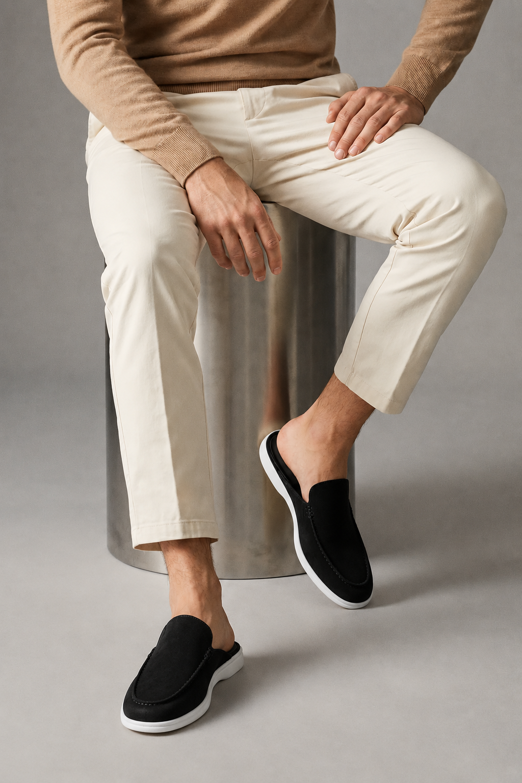 Mule Loafer til Mænd i Sort - Komfortabel Slip-On Sko med Åben Hæl - - Sko