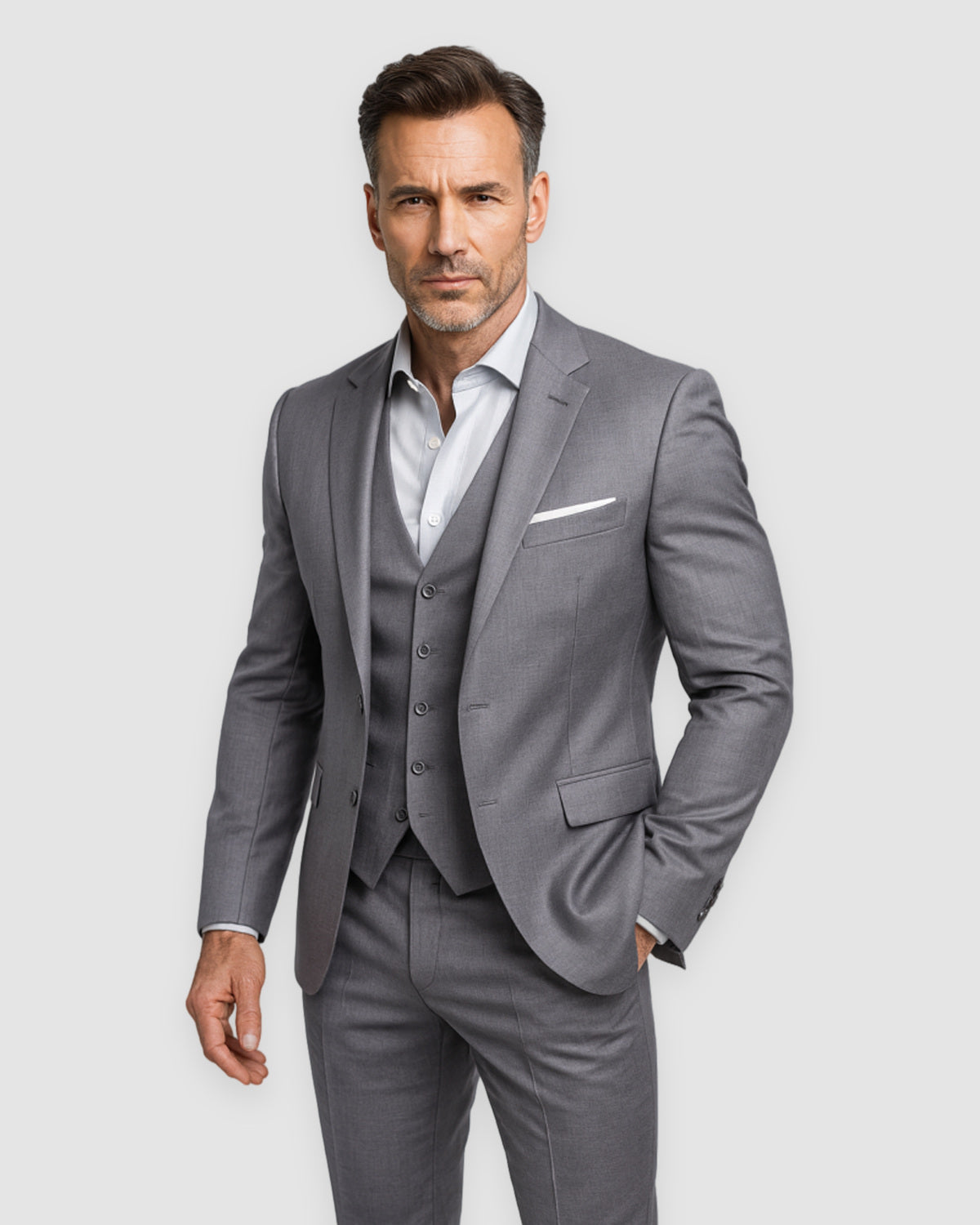Herren Anzug Slim Fit, dreiteilig in Grau