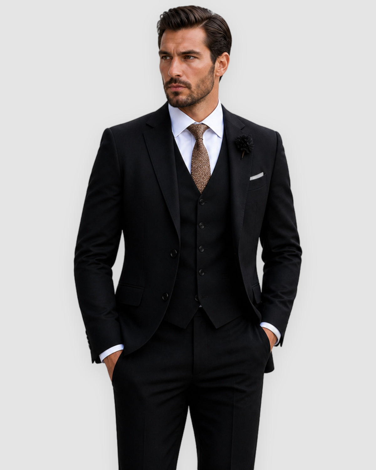 Herren Anzug Slim Fit, dreiteilig für Zeremonien in Schwarz