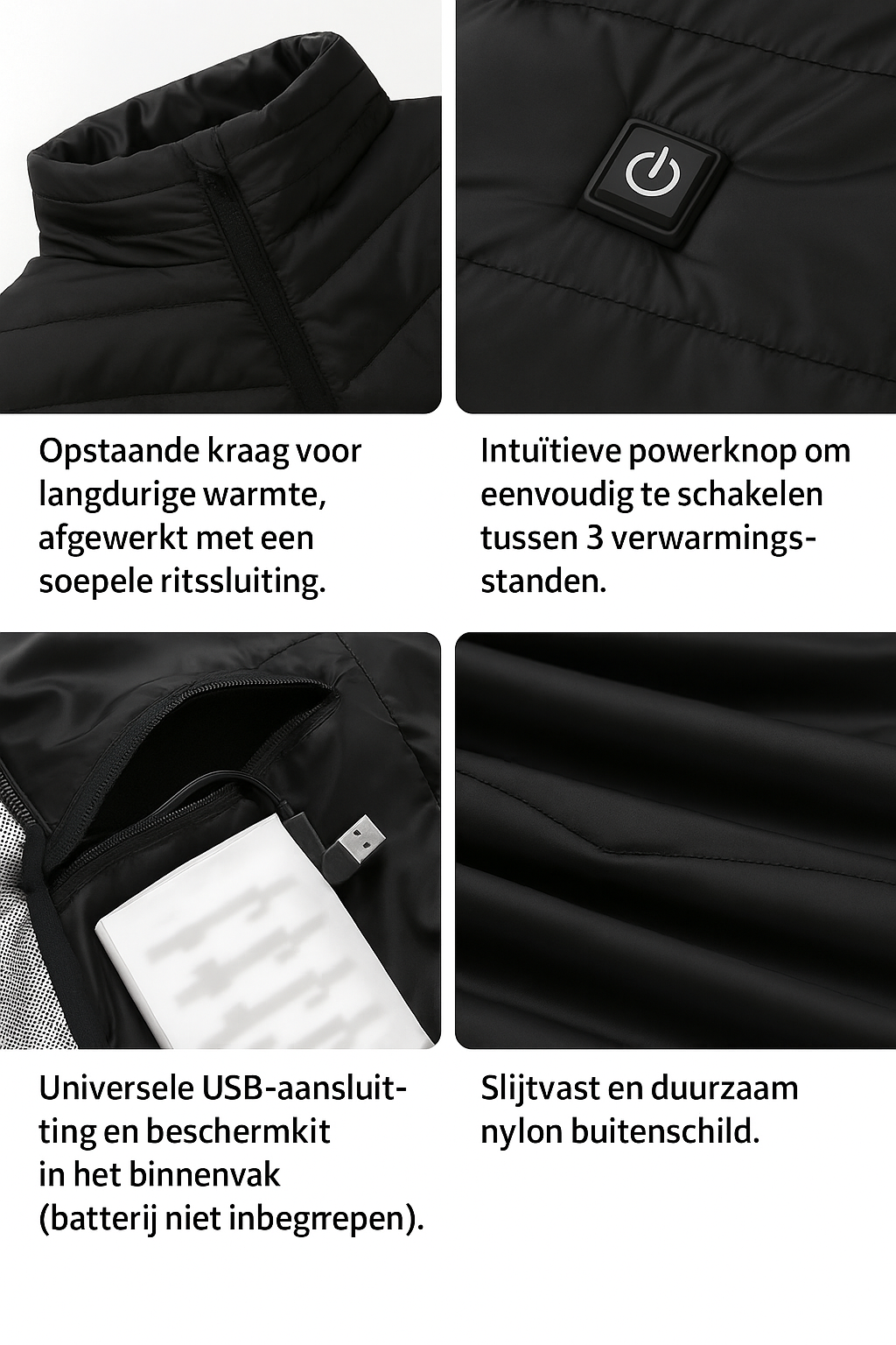 Unisex Elektrische Heizweste – USB-Heizung, Einstellbare Temperatur