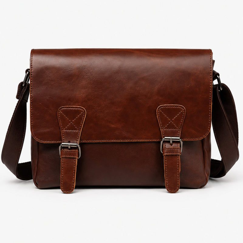 Kaffeebraune Messenger-Tasche mit Überschlag und Schnallen