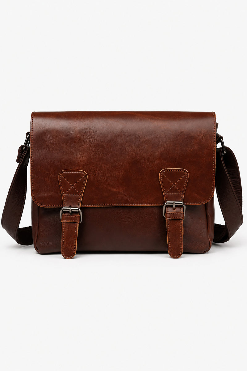 Heren messenger bag van imitatieleer met gespen – koffieb bruin