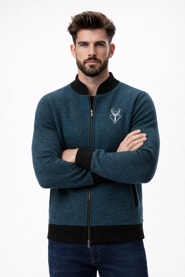 Cardigan mit Zip für Herren – 100% Merinowolle, warm und weich