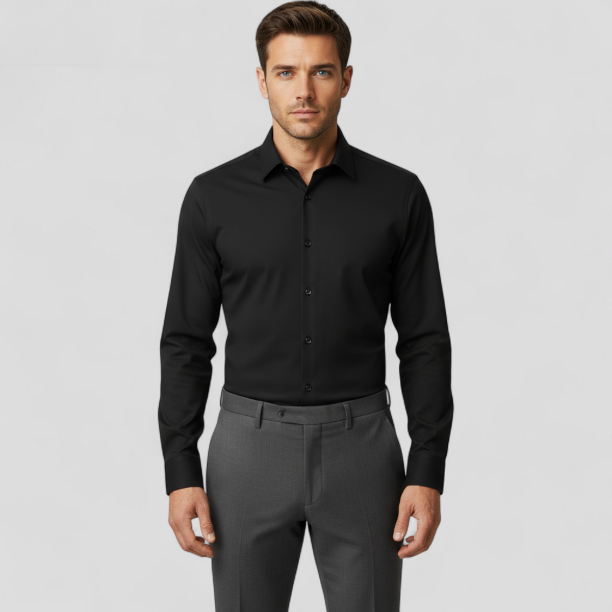 Herren Hemd Elastisch Langarm