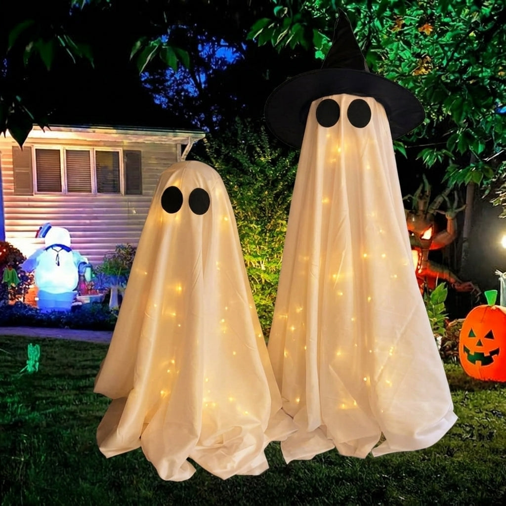 Leuchtendes Geist mit Hexenhut - LED Halloween Deko
