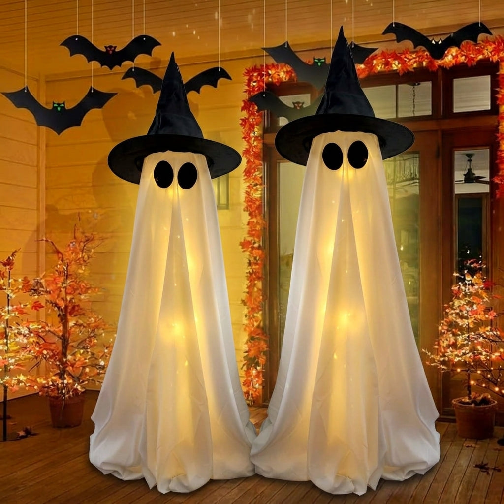 Leuchtendes Geist mit Hexenhut - LED Halloween Deko