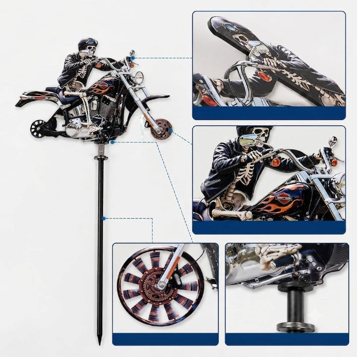 Totenkopf-Motorrad-Gartenwindrad