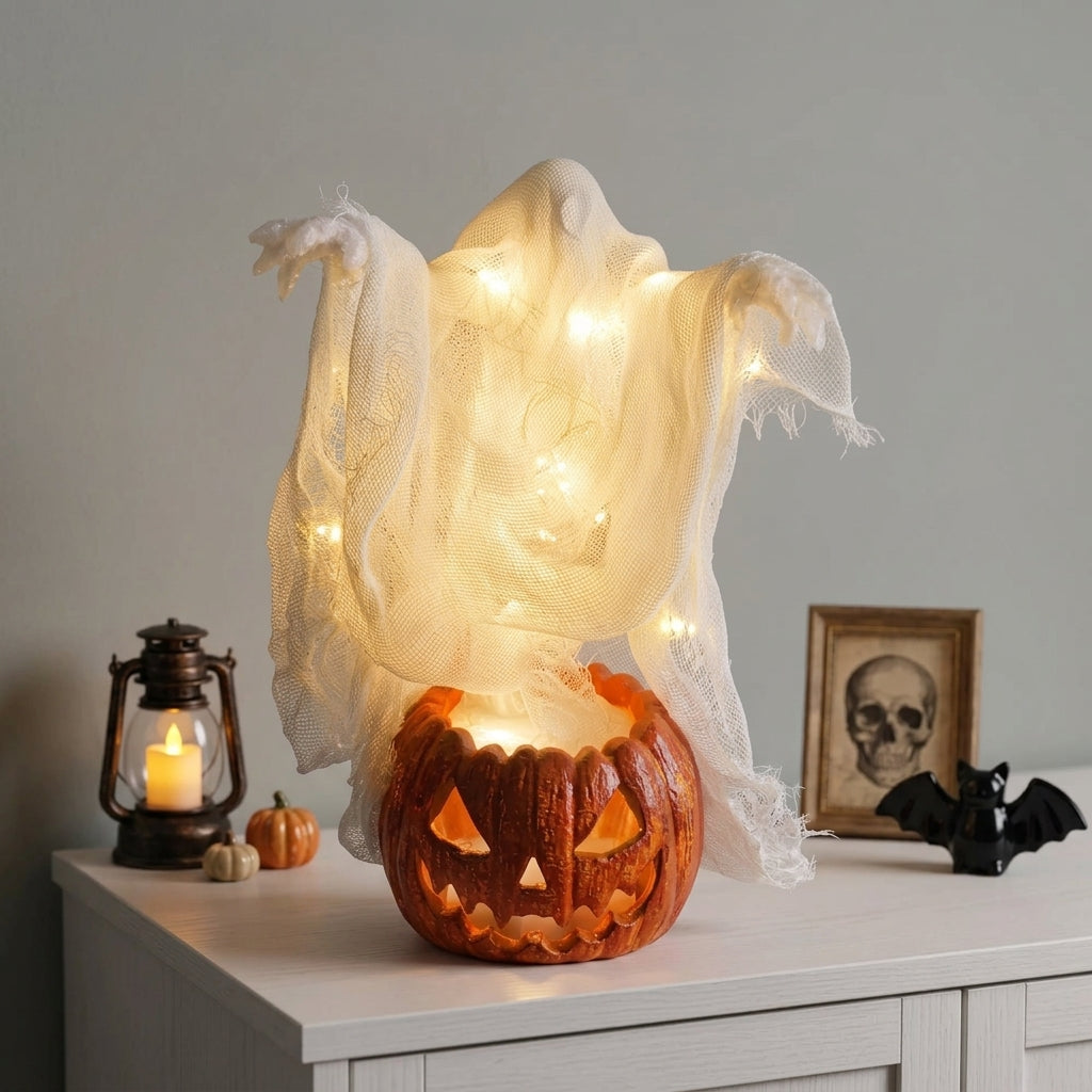 Riesige Leuchtende Geister-Kürbis-Lampe LED - 130cm