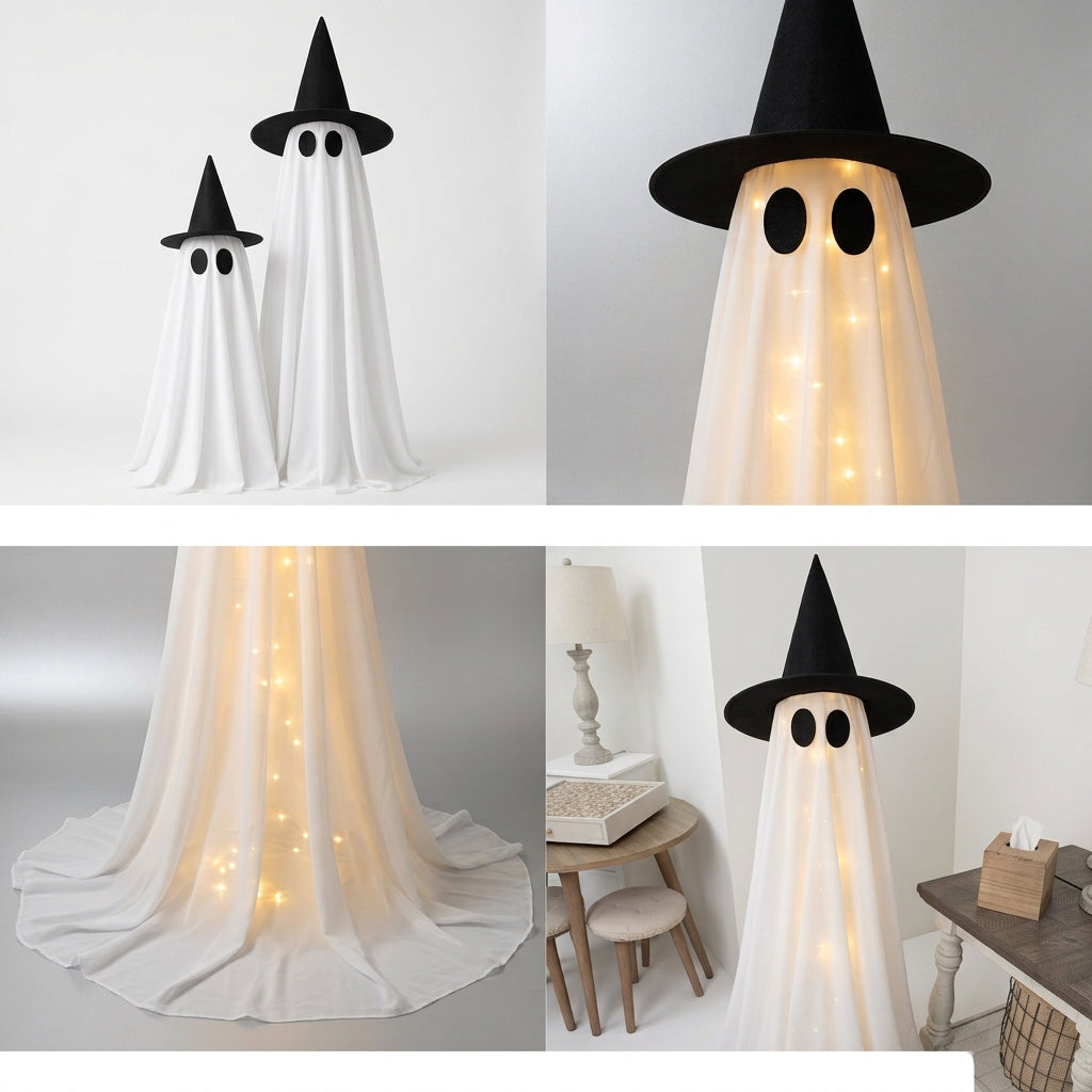 Leuchtendes Geist mit Hexenhut - LED Halloween Deko