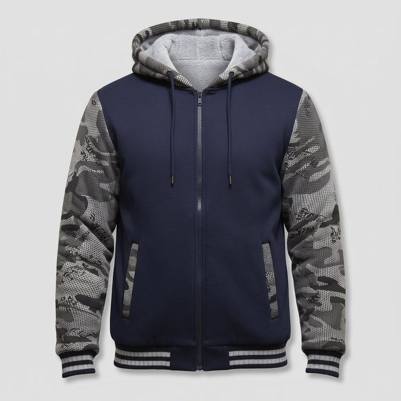 Herren Warme Fleece-Kapuzenjacke im Colorblock-Design