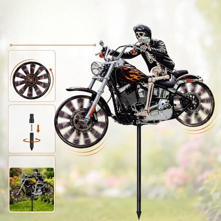 Totenkopf-Motorrad-Gartenwindrad