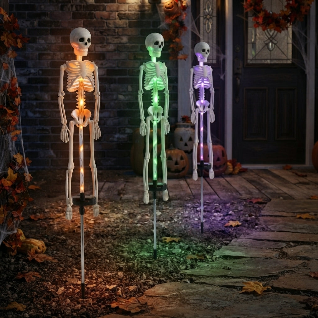 Solar-Skelett-Gartenstab mit Licht - LED Halloween Gartendeko