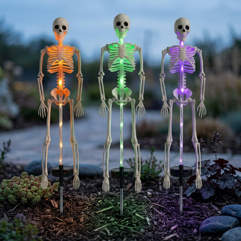 Solar-Skelett-Gartenstab mit Licht - LED Halloween Gartendeko