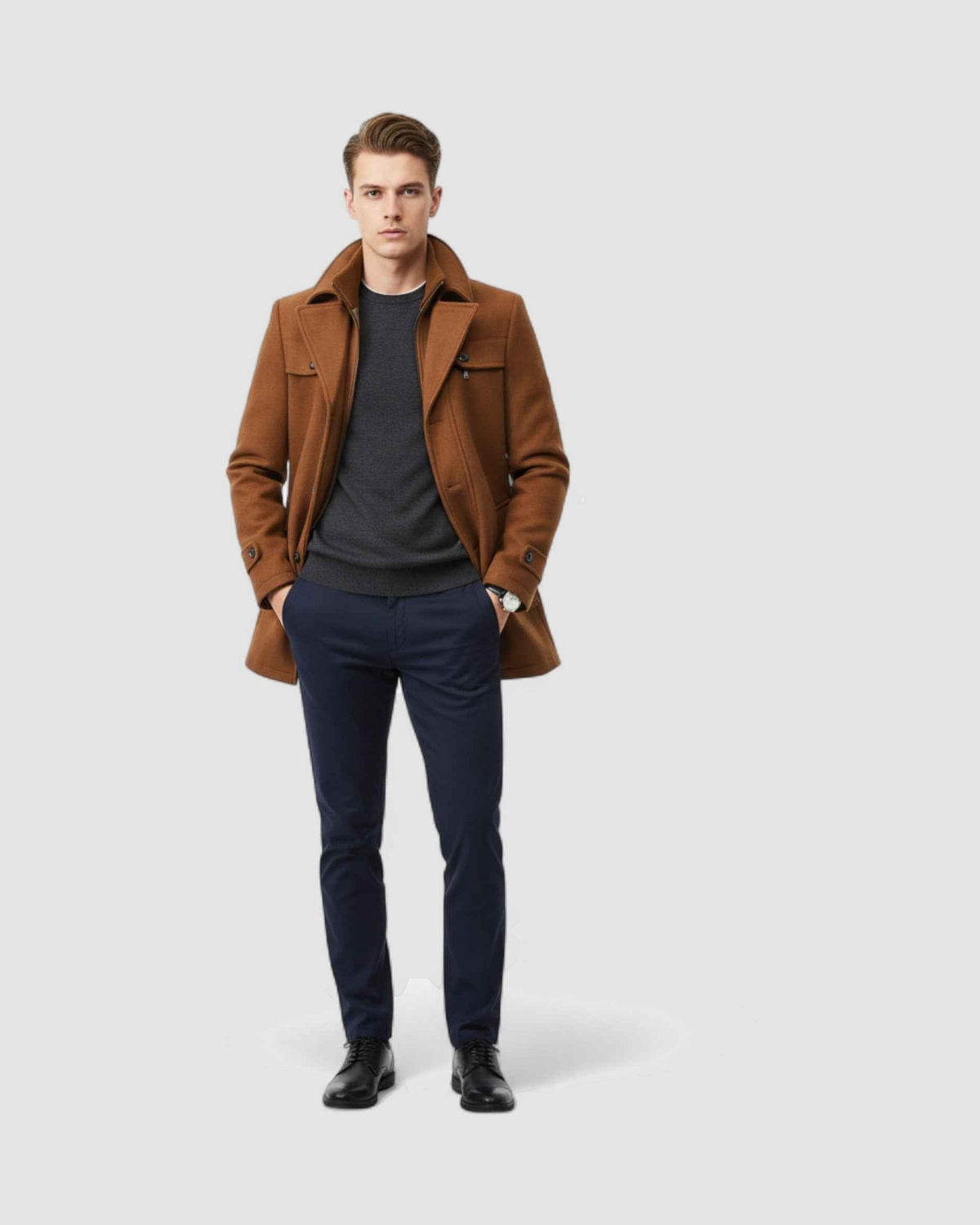 Herren Trenchcoat aus Wolle mit Doppelkragen, Bild 2