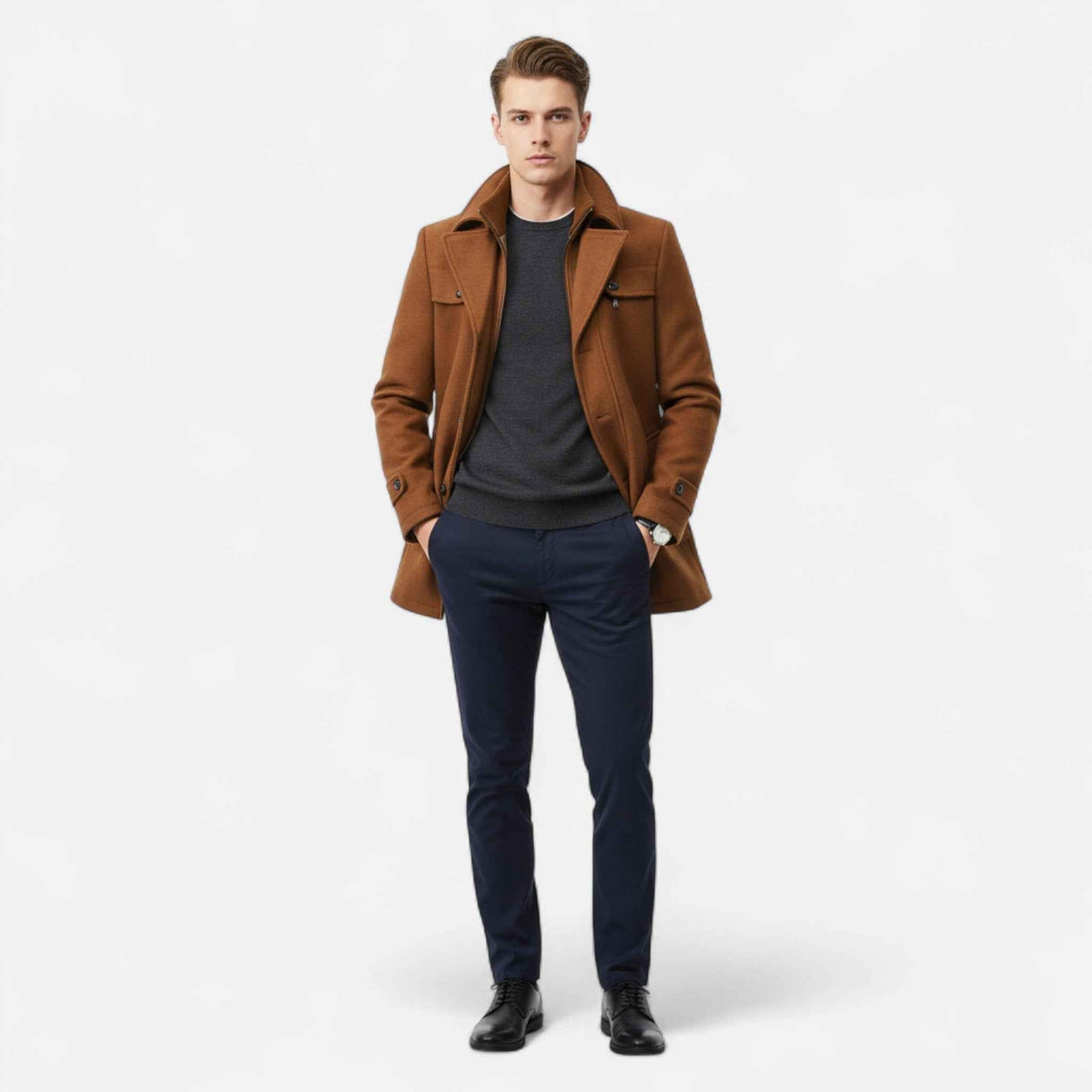 Herren Trenchcoat Wolle mit Doppelkragen
