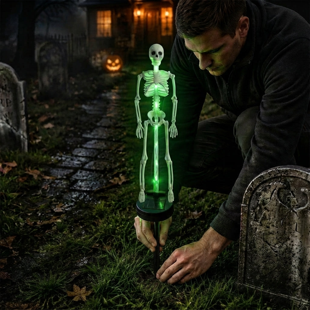 Solar-Skelett-Gartenstab mit Licht - LED Halloween Gartendeko