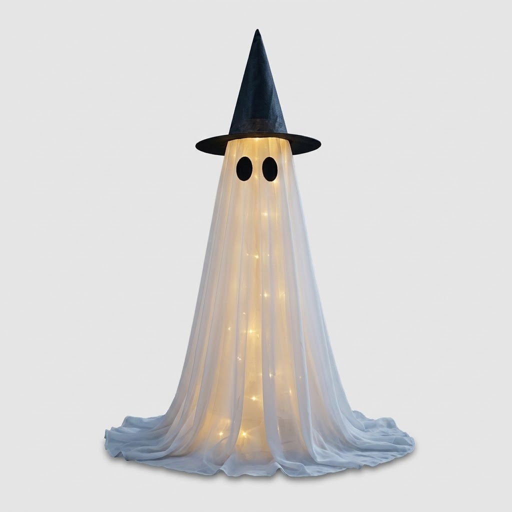 Leuchtendes Geist mit Hexenhut - LED Halloween Deko