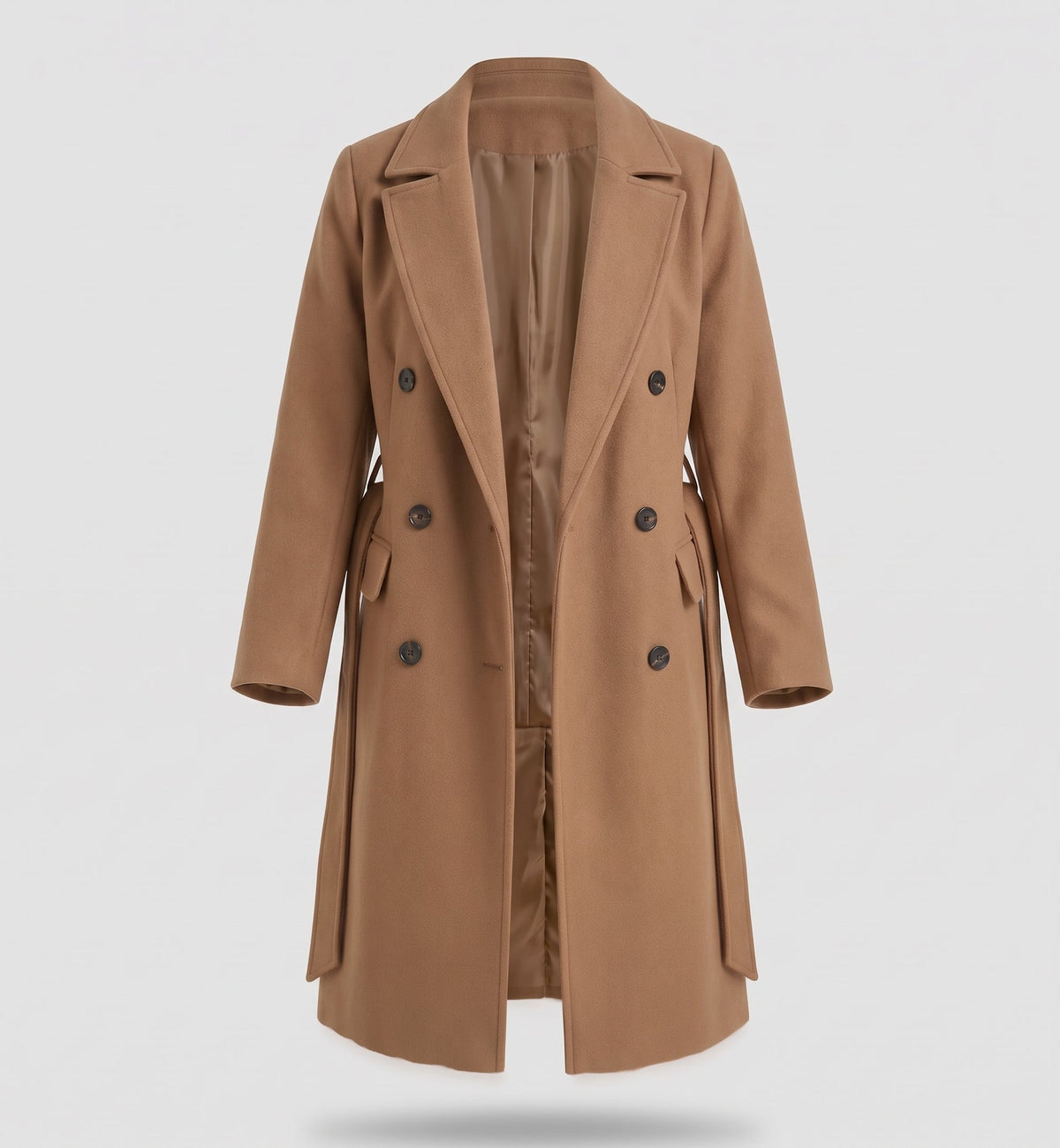 Women's Double-Breasted Long Coat with Lapel Collar