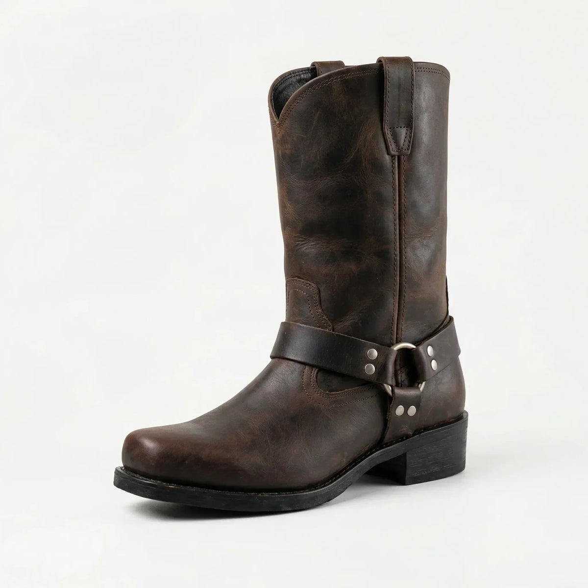 Herren Westernstiefel mit Riemen und Metalldetails