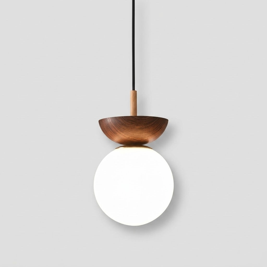 Nordische Kugel-Deckenlampe – Holzmaserung & Metallakzent