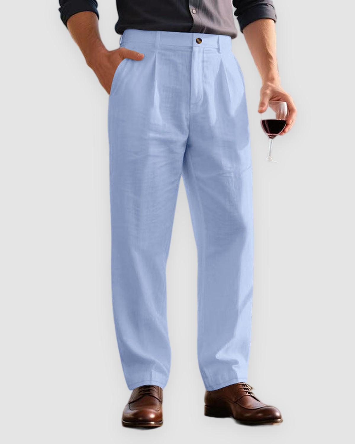 Herren Leinenhose mit weitem Bein, sommerlich bequem in Blau